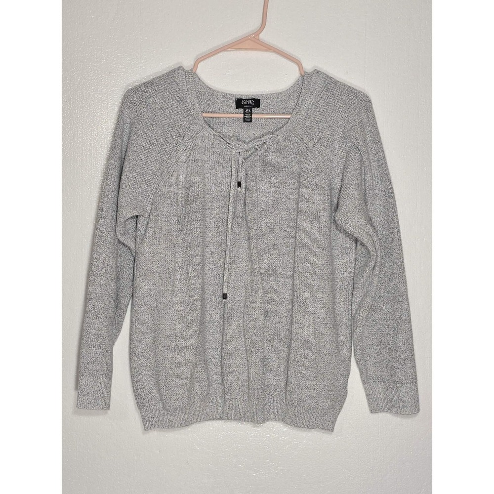 🧶✨‎ Jones New York Signature Gray Knit Sweater US L Classic Cozy Cotton